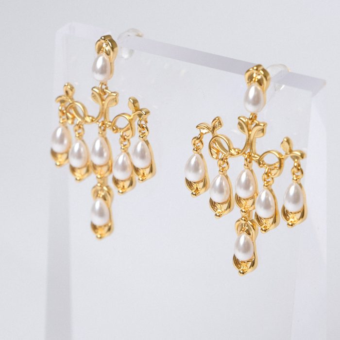 Серьги люстра с жемчугом